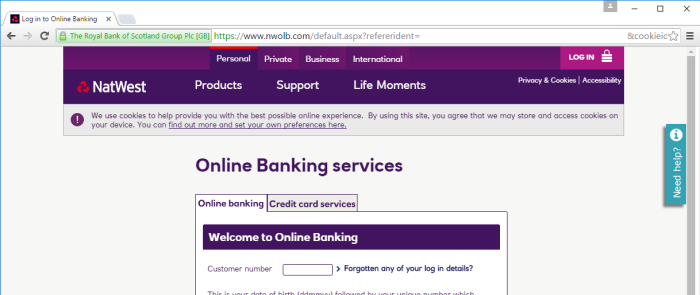 NatWest's online banking website at www.nwolb.com lacks an HSTS policy and also offers an HTTP service to redirect its customers to the HTTPS site. This setup is vulnerable to the type of man-in-the-middle attack described above.